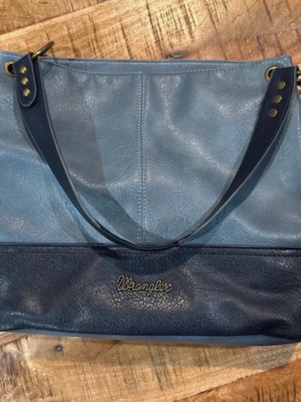 Wrangler Two-Tone Light Blue and Navy Leather Tote